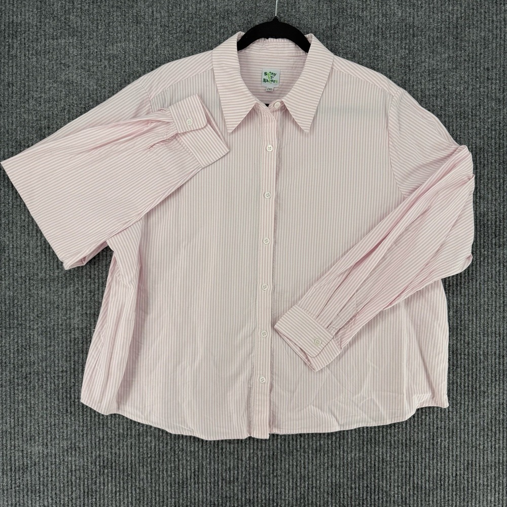 Shiny by Nature womens button up shirt long sleeve stripe cotton plus size 2XL - Picture 1 of 8